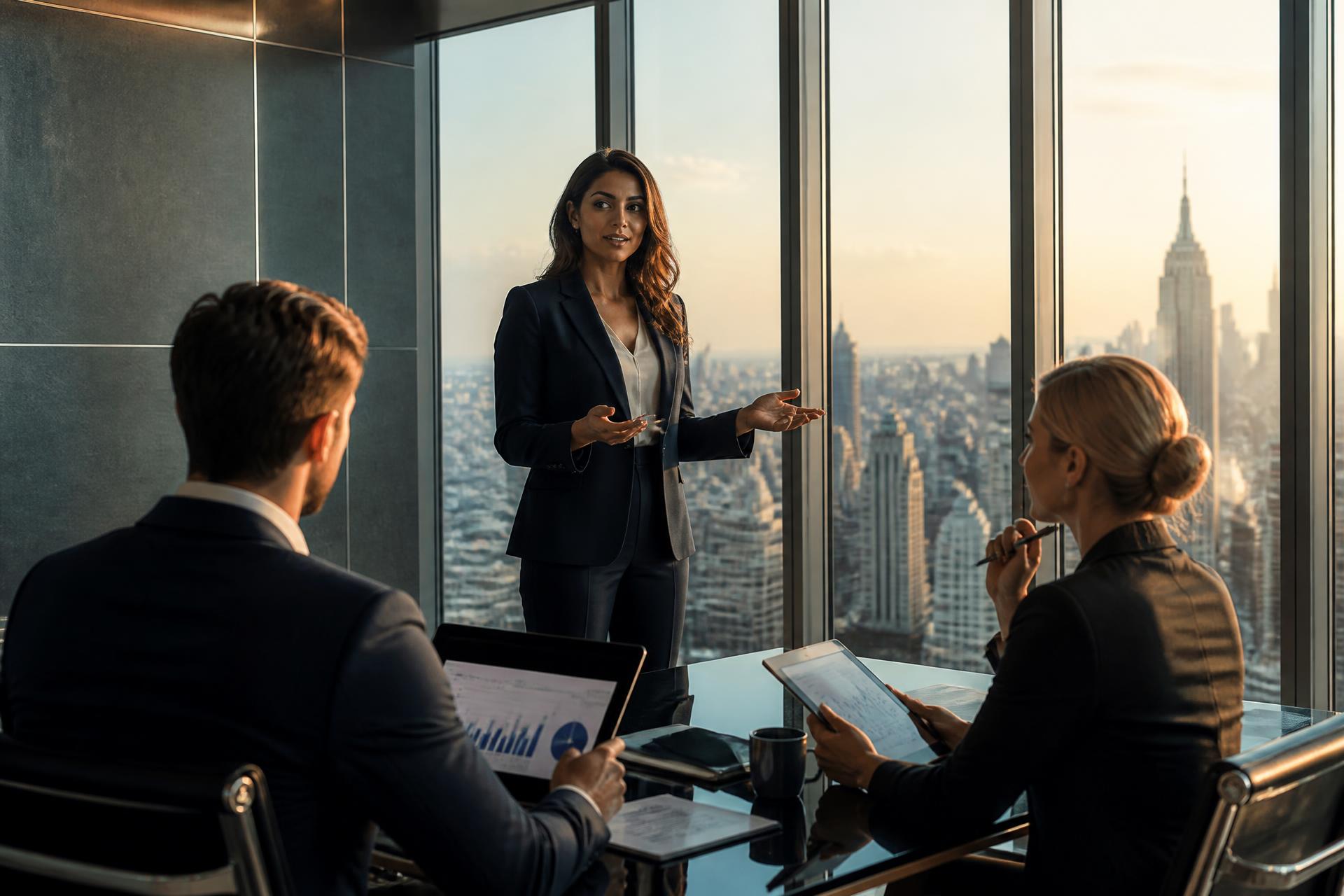 Diverse group of founders and investors collaborating in a modern office